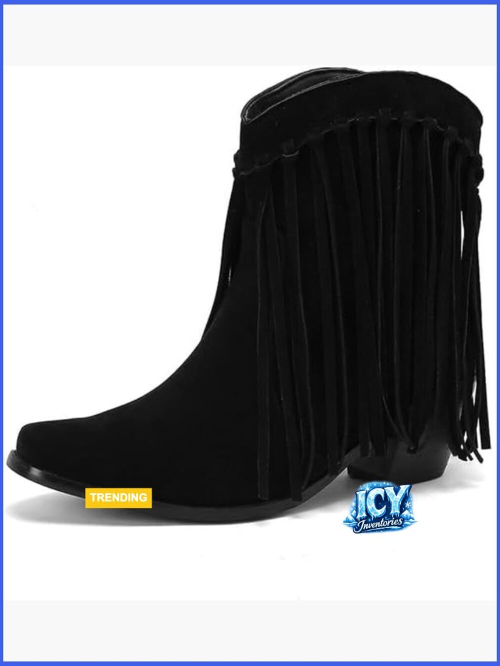 Faux Suede Pull On Fringe Tassel Western Cowboy Ankle Booties Chunky Block Heel
